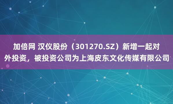 加倍网 汉仪股份（301270.SZ）新增一起对外投资，被投资公司为上海皮东文化传媒有限公司
